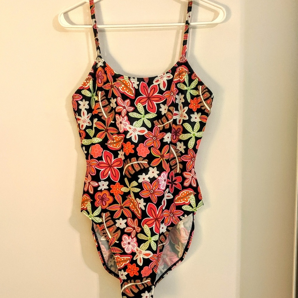 No Brand 🌞 Bathing Suit Black Floral Adj Tank Med